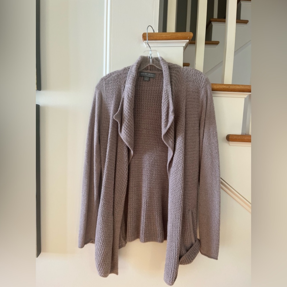Barefoot Dreams cardigan.  Cozy and pretty color